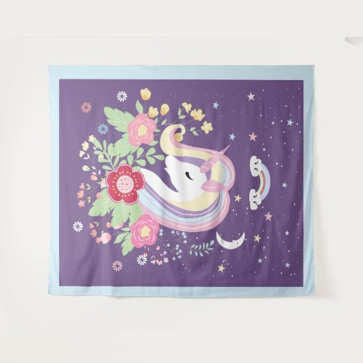 Waterverf girly unicorn - illustratie wandkleed (Voorkant (horizontaal))