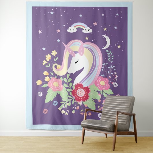 Waterverf girly unicorn - illustratie wandkleed (In situ)
