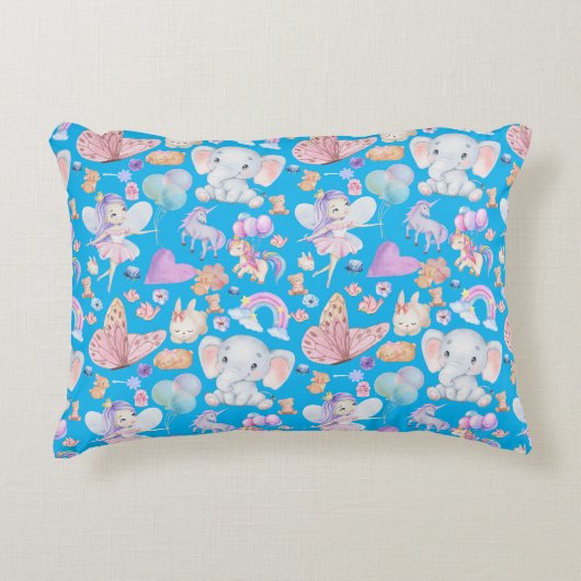 Waterverf Girly Whimsical op blauw | Accent Kussen (Voorkant)