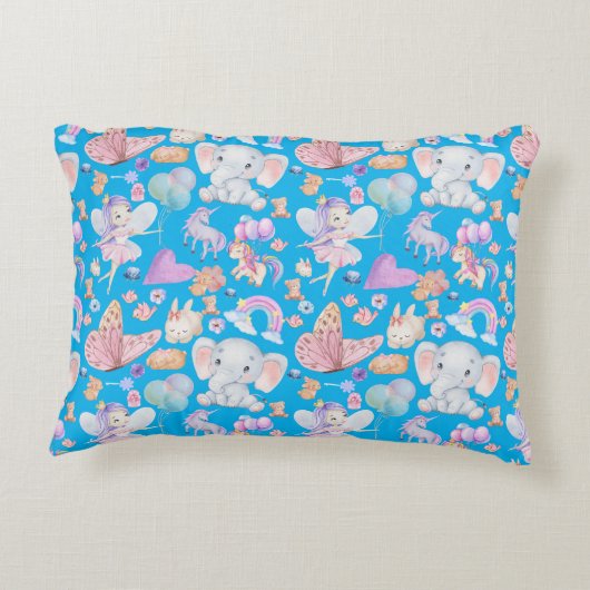 Waterverf Girly Whimsical op blauw | Accent Kussen (Achterkant)