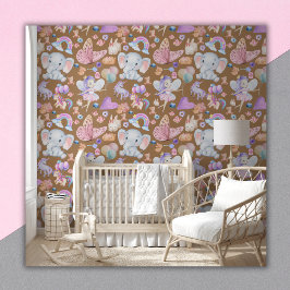 Waterverf Girly Whimsical op Bruin | Behang