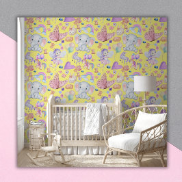 Waterverf Girly Whimsical op Geel | Behang