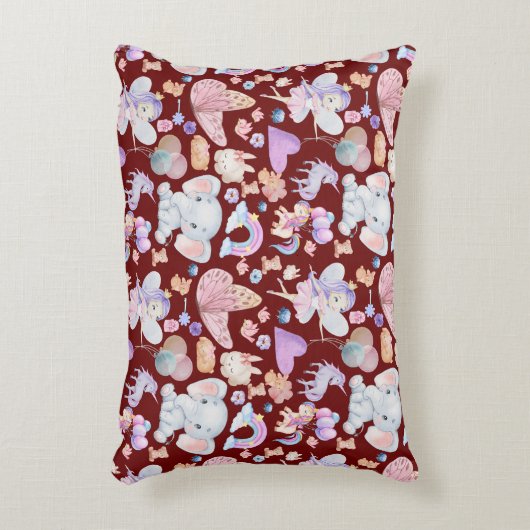 Waterverf Girly Whimsical op Maroon | Accent Kussen (Voorkant(Verticaal))