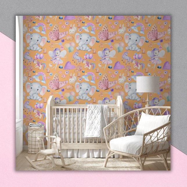 Waterverf Girly Whimsical op perzik | Behang (Creator heeft geüpload)