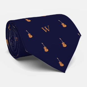 Waterverf Gitaar Monogram Initiaal Midnight Blue Stropdas