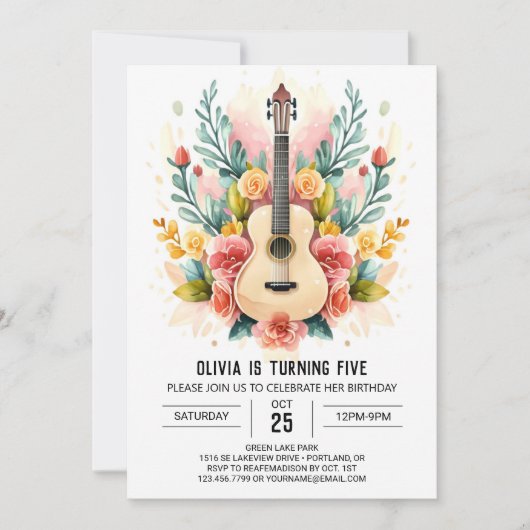 Waterverf Gitaarverjaardag van de muzikant Kaart (Voorkant)