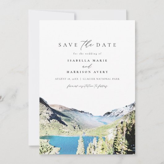 Waterverf Glacier National Park Save the Date Kaart (Voorkant)