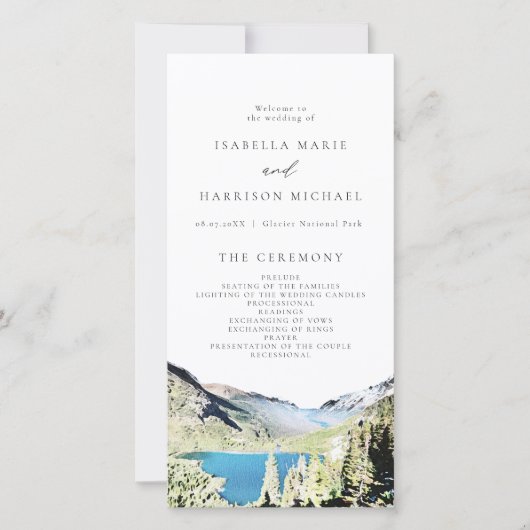Waterverf Glacier National Park Wedding Programme Bedankkaart (Voorkant)