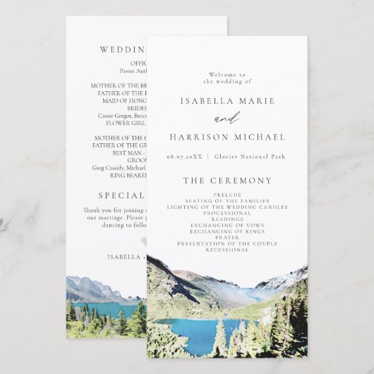 Waterverf Glacier National Park Wedding Programme Bedankkaart (Voorkant / Achterkant)