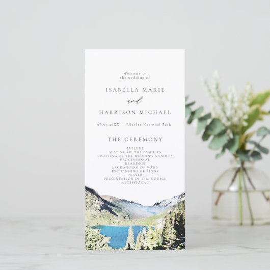 Waterverf Glacier National Park Wedding Programme Bedankkaart (Staand voorkant)