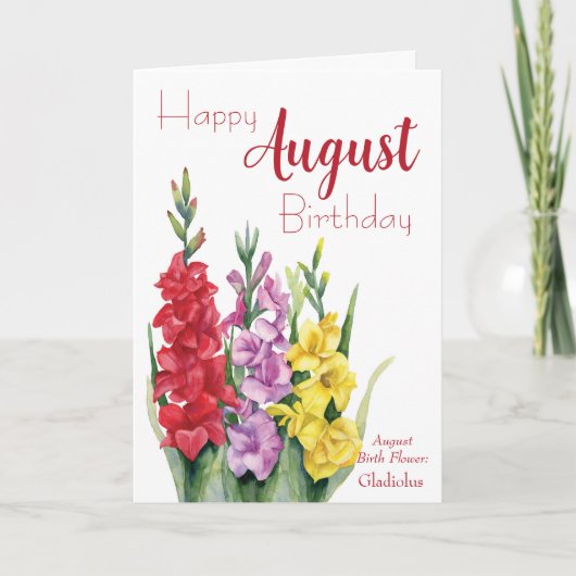 Waterverf Gladiolus August Birthday Kaart (Voorkant)