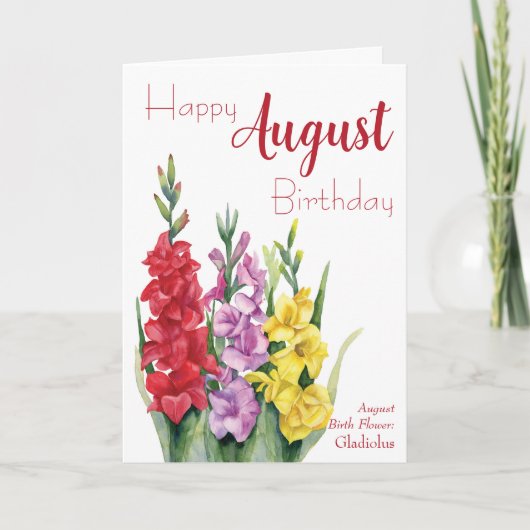Waterverf Gladiolus August Birthday Kaart (Voorkant)