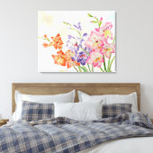 Waterverf Gladiolus Roze, Geel en Paarse Canvas Afdruk (Insitu (Slaapkamer))