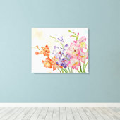 Waterverf Gladiolus Roze, Geel en Paarse Canvas Afdruk (Insitu (Houten vloer))