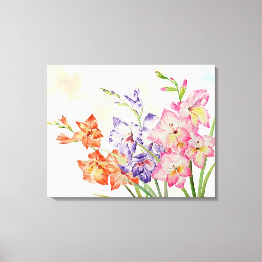 Waterverf Gladiolus Roze, Geel en Paarse Canvas Afdruk (Voorkant)