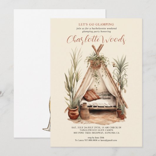 Waterverf Glamping Bachelorette Camping Party Kaart (Voorkant / Achterkant)