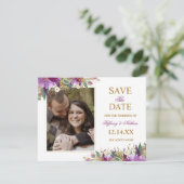 Waterverf Glanzende Amethyst Save the Date Foto (Staand voorkant)