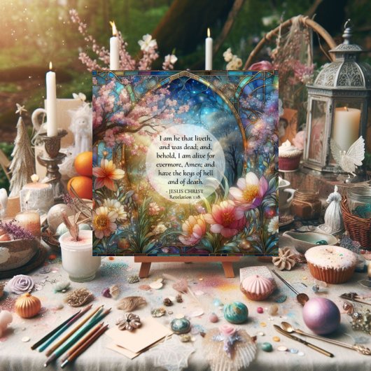 Waterverf Glas in lood Bijbelvers Pasen Feestdagenkaart