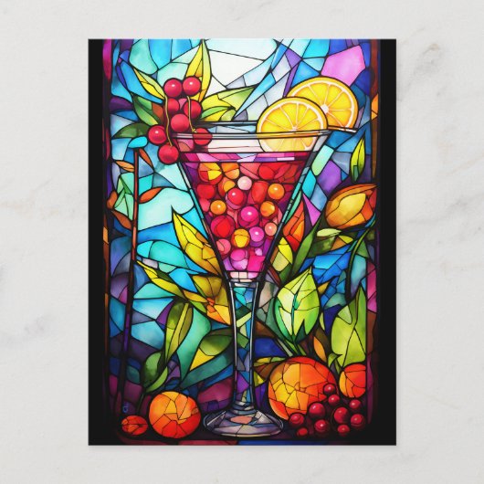 Waterverf Glas in lood Fruit Cocktail Drink Briefkaart (Voorkant)