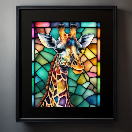 Waterverf Glas in lood Giraffe Poster