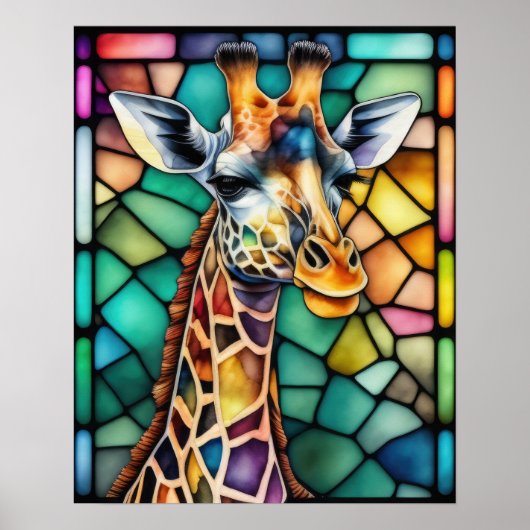 Waterverf Glas in lood Giraffe Poster (Voorkant)