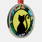 waterverf Glas in lood Kat Metalen Ornament (Rechts)