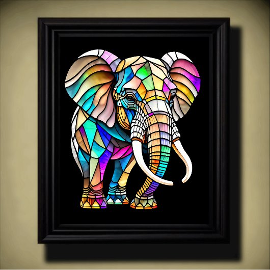 Waterverf Glas in lood olifant 4:5 Poster