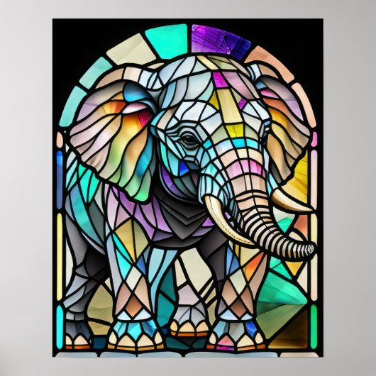Waterverf Glas in lood olifant Poster (Voorkant)