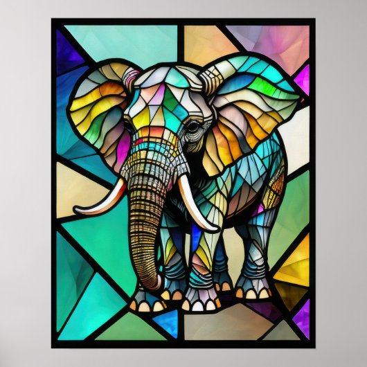 Waterverf Glas in lood olifant Poster (Voorkant)