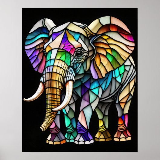 Waterverf Glas in lood olifant Poster (Voorkant)
