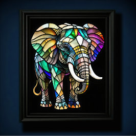 Waterverf Glas in lood olifant Poster