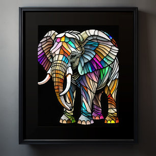 Waterverf Glas in lood olifant Poster