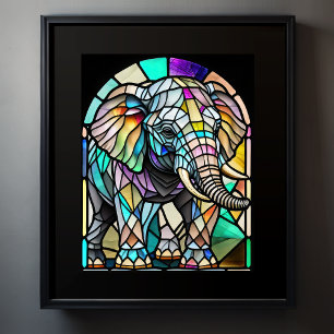 Waterverf Glas in lood olifant Poster