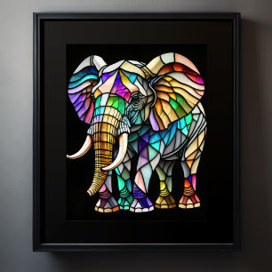 Waterverf Glas in lood olifant Poster