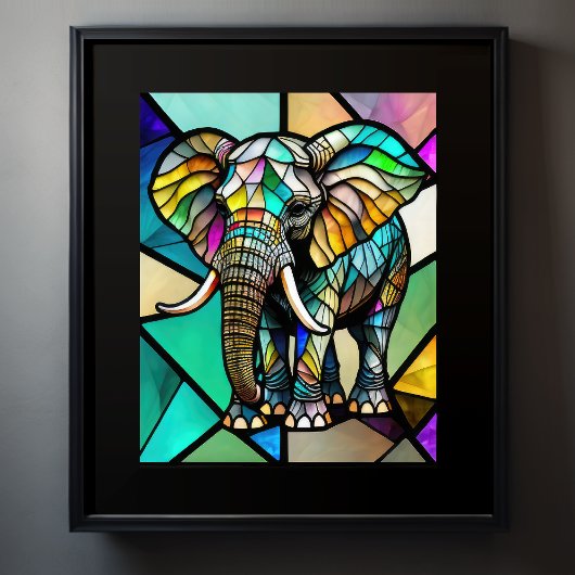 Waterverf Glas in lood olifant Poster