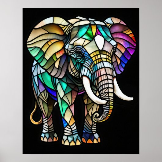 Waterverf Glas in lood olifant Poster (Voorkant)