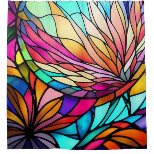 Waterverf Glas in lood Stijl Abstract Geometrisch Douchegordijn (Voorkant)