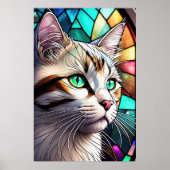 Waterverf Glas in lood stijl kat 2:3 Poster (Voorkant)