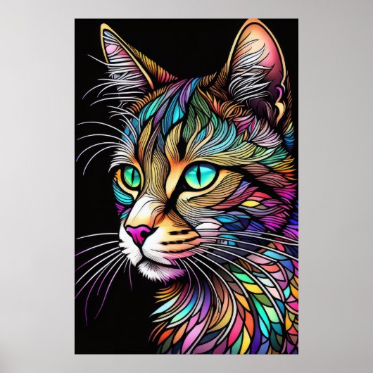 Waterverf Glas in lood stijl kat 2:3 Poster (Voorkant)