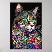 Waterverf Glas in lood stijl kat 2:3 Poster (Voorkant)