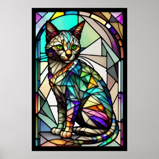 Waterverf Glas in lood stijl kat 2:3 Poster (Voorkant)