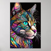 Waterverf Glas in lood stijl kat 2:3 Poster (Voorkant)