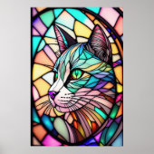 Waterverf Glas in lood stijl kat 2:3 Poster (Voorkant)