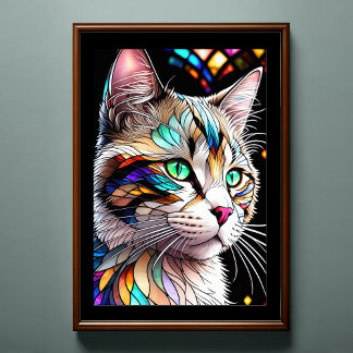 Waterverf Glas in lood stijl kat 2:3 Poster