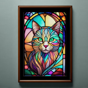 Waterverf Glas in lood stijl kat 2:3 Poster