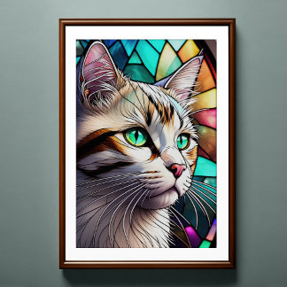 Waterverf Glas in lood stijl kat 2:3 Poster