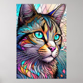 Waterverf Glas in lood stijl kat 2:3 Poster (Voorkant)