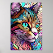 Waterverf Glas in lood stijl kat 2:3 Poster (Voorkant)