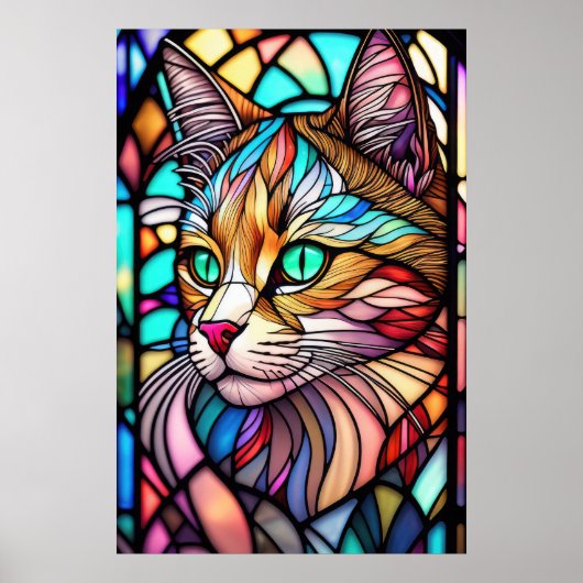 Waterverf Glas in lood stijl kat 2:3 Poster (Voorkant)