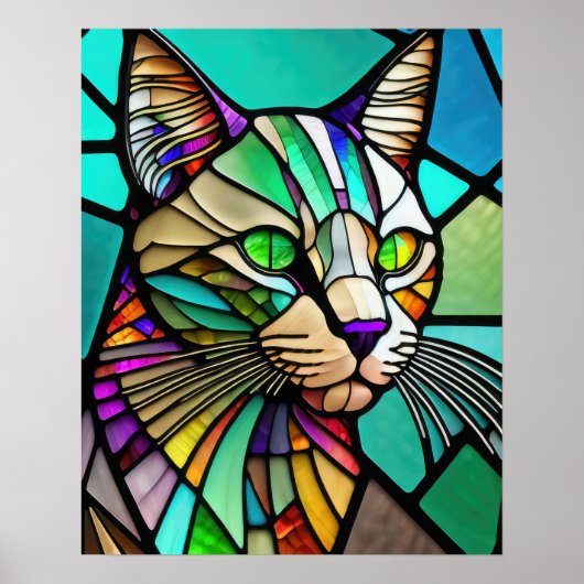 Waterverf Glas in lood stijl kat 5:4 Poster (Voorkant)